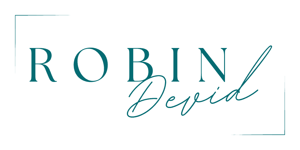 Logo van Robin Devid in turquoise lettertype op www.robindevid.com transparant