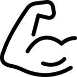 Icoon van een spierbal symboliseert kracht en gedrevenheid op de Over mij-pagina.